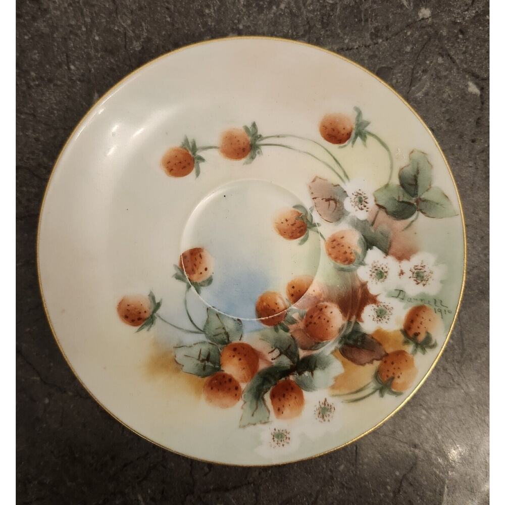 1890 T&V Limoges Porcelain Hand Decorated Teacup Saucer Plate w/Strawberries